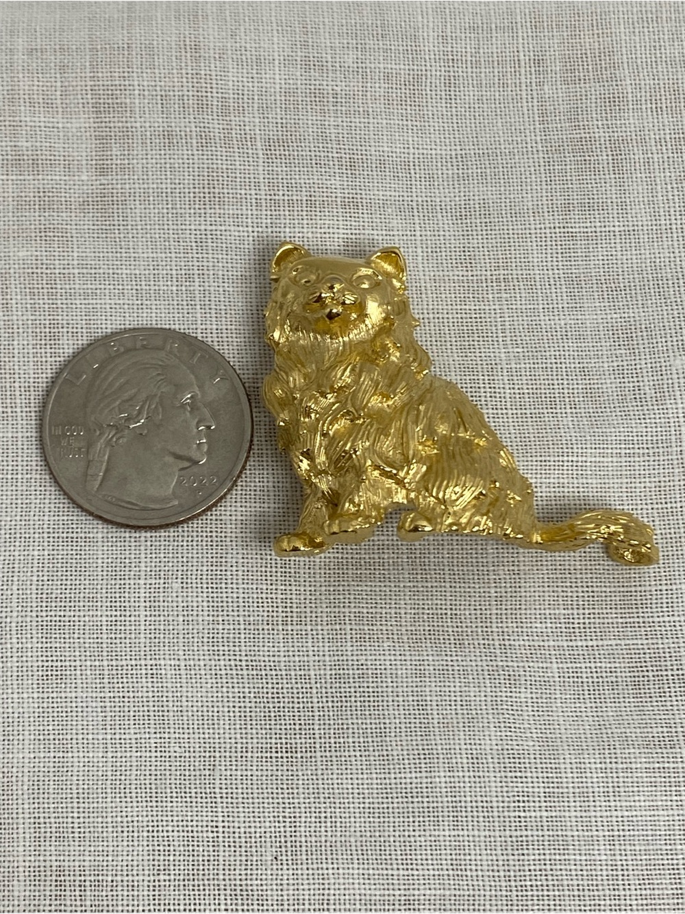 Vintage Trifari Cat Brooch Sitting Persian Signed Crown Trifari Gold Tone - Picture 11 of 13